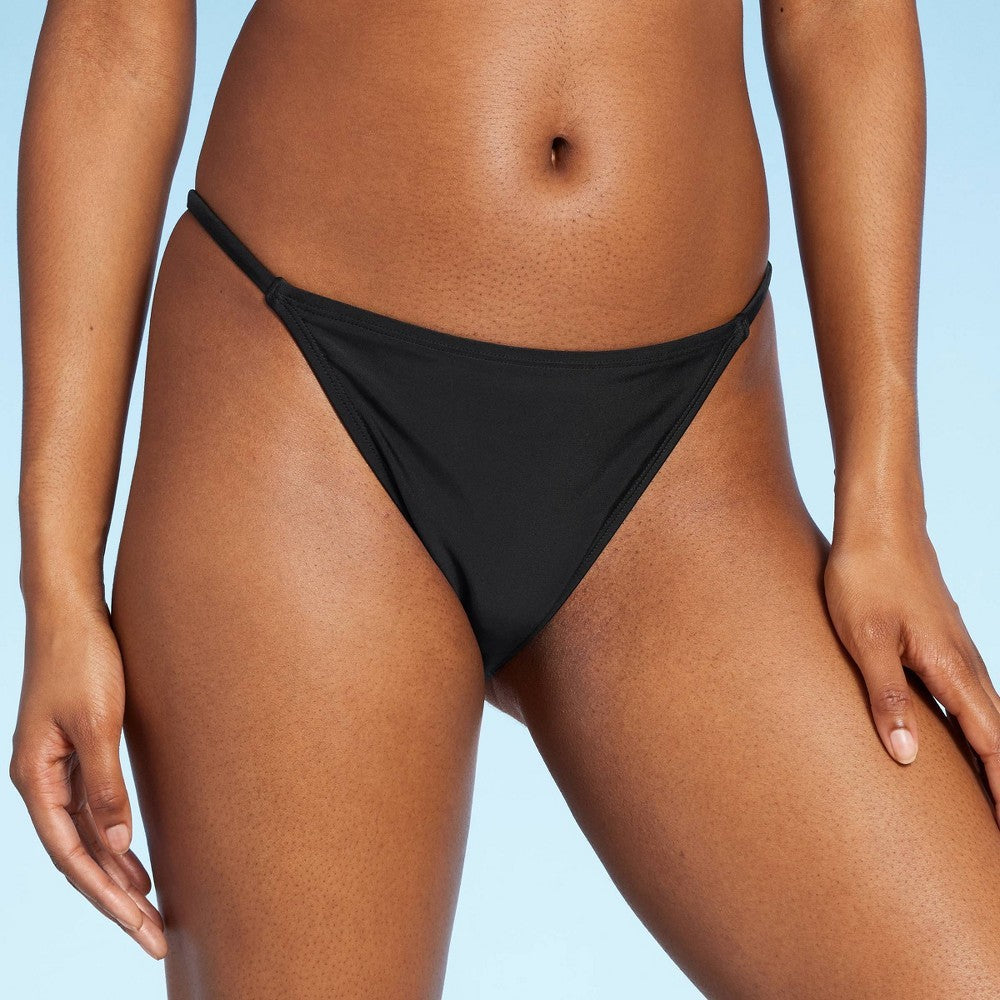 Large Women's Side Tab Extra Cheeky High Leg Bikini Bottom - Wild Fable™ Black