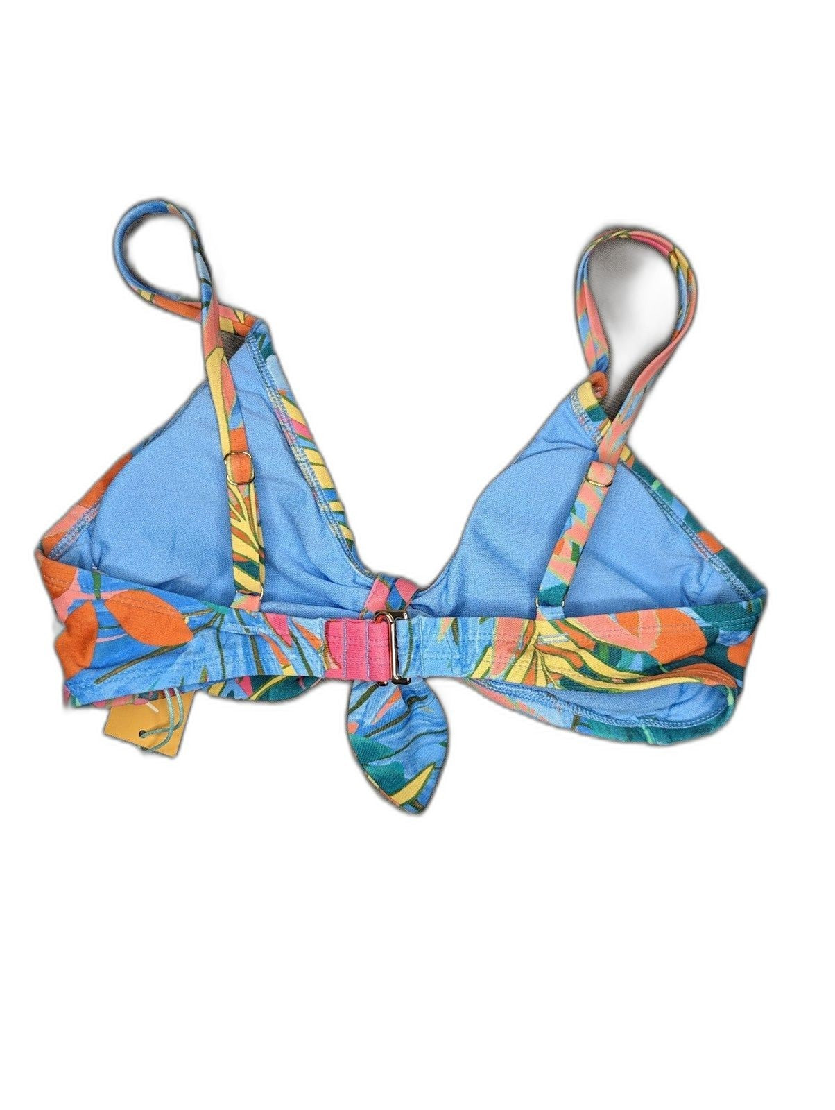 Kona Sol Abstract Tropical Print Tie Front Bikini Top Blue Small
