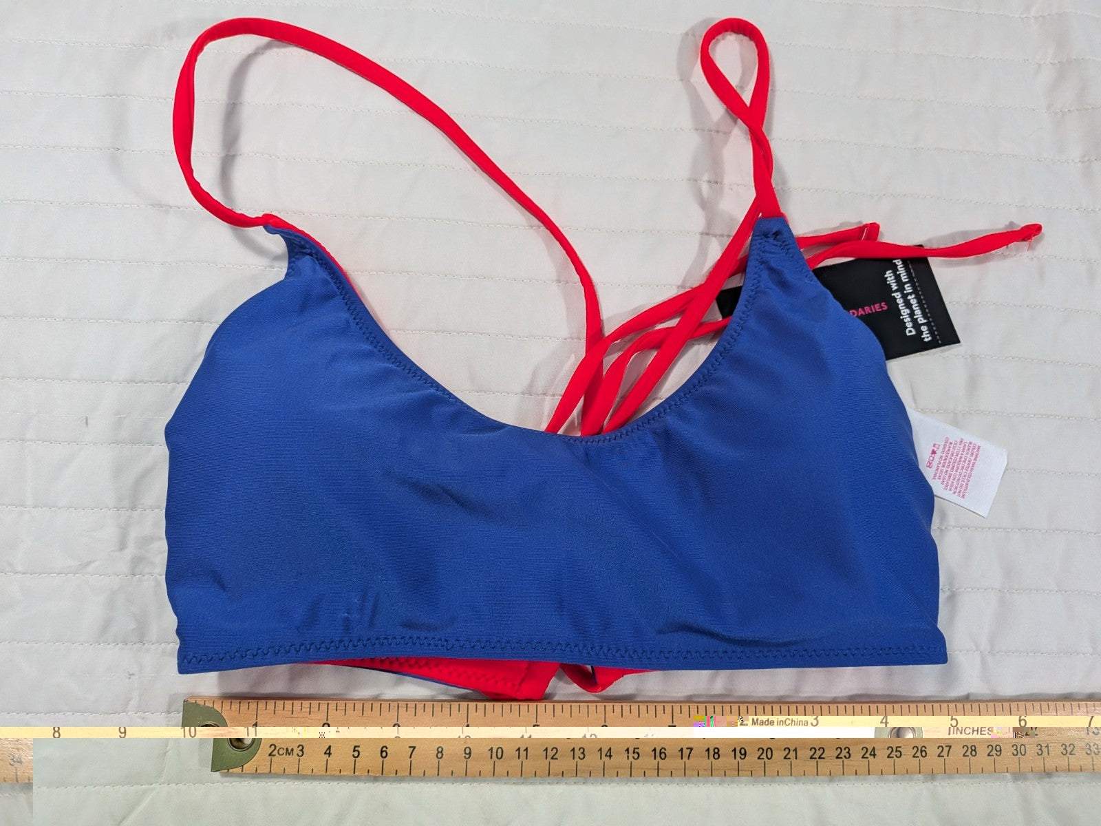 No Boundaries Medium 7-9 Swim Top Reversible Glow Orange Cobalt Blue Crush