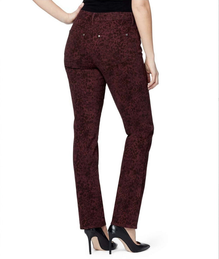 4 (30x31.5) Gloria Vanderbilt Rail Straight Stretch Jeans Port Wine Leopard