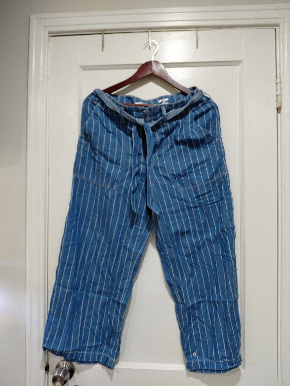 Seven7 Belted Crop Wide Leg PinStripe Jeans