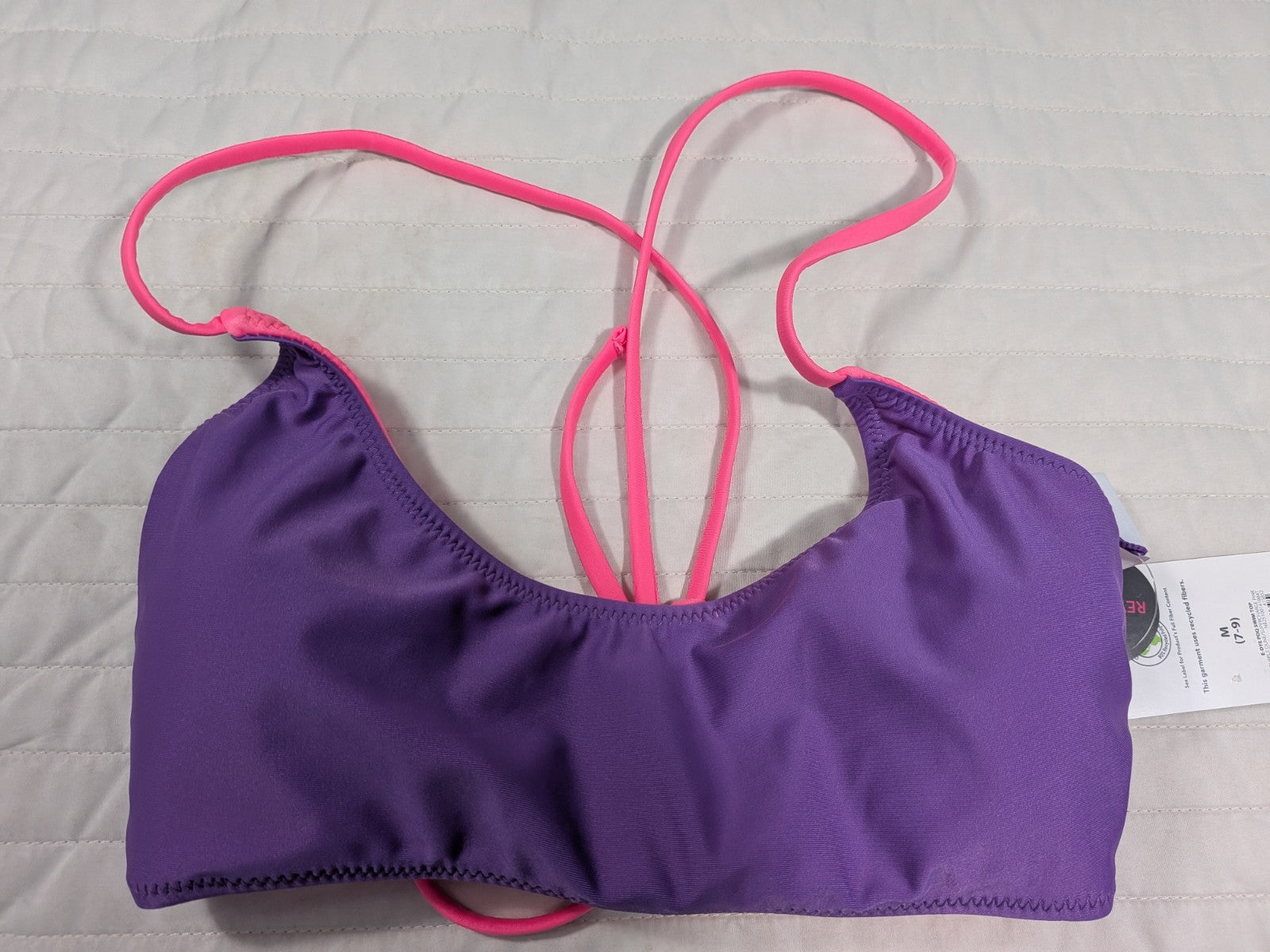 No Boundaries Medium 7-9 Swim Top Reversible Purple Dune Supercharge Pink