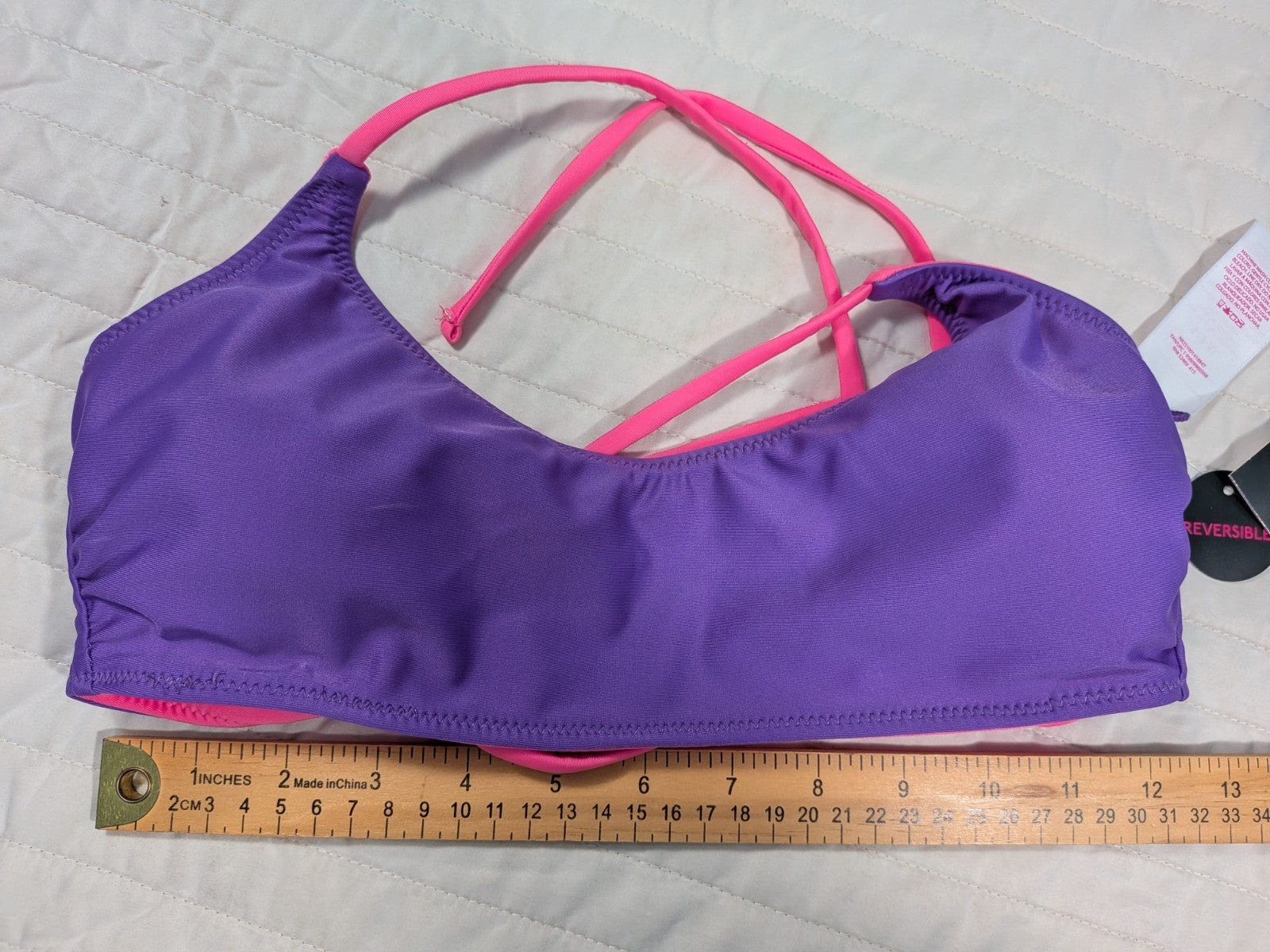No Boundaries Small (3-5) Swim Top Reversible Purple Dune Supercharge Pink