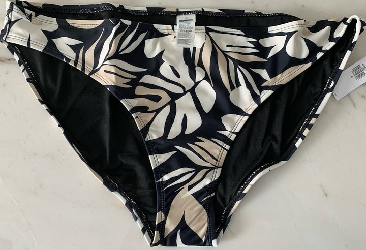 OLD Navy Black/Ivory/Beige Tropical Print Classic Bikini Swim Bottom