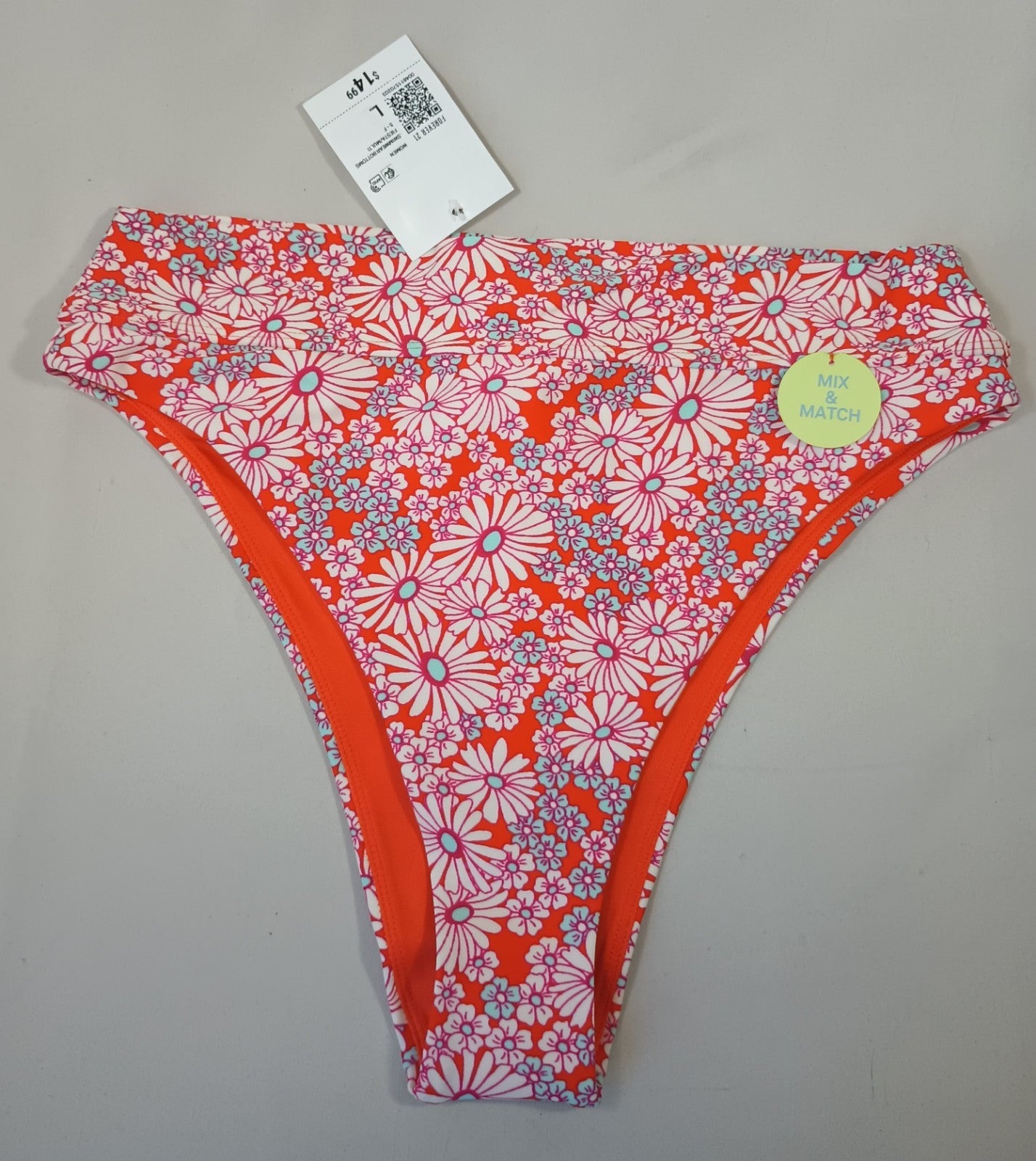 Forever 21 Large Fiesta Multi Floral Swim Bikini Bottoms Orange Pink White
