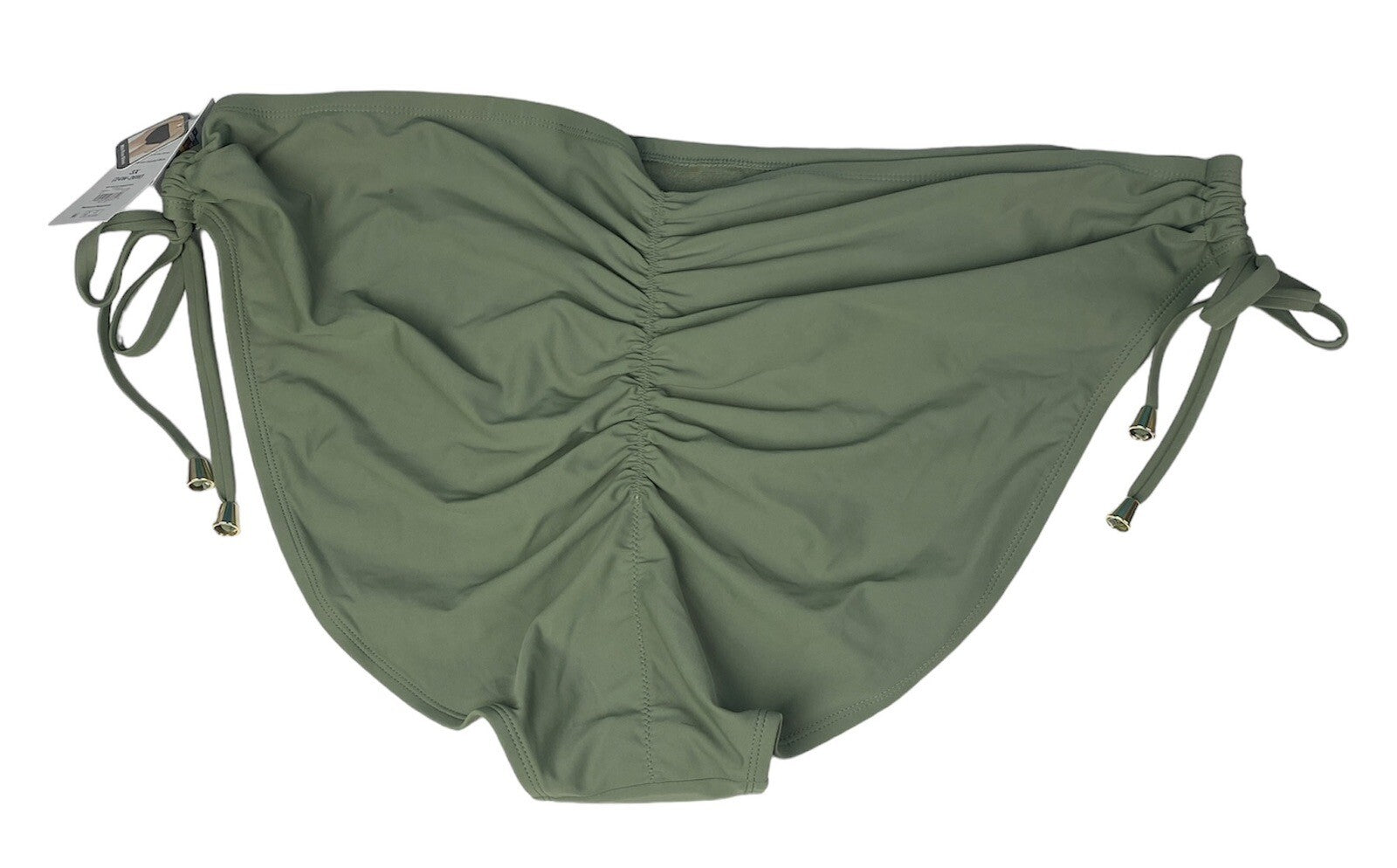 Time and Tru Women’s 3X Swimsuit Bottom Olive Night Ruched Tie Mid Rise Tags