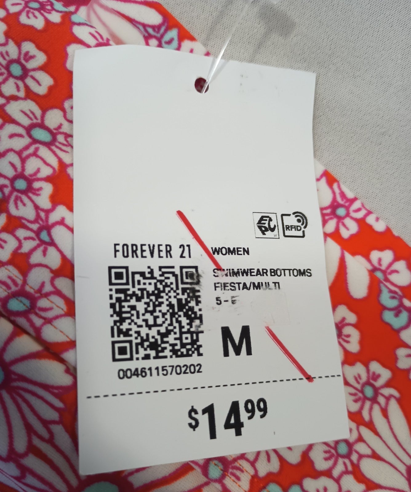 Forever 21 Medium Fiesta Multi Floral Swim Bikini Bottoms Orange Pink White
