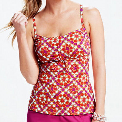 Lands' END Beach Living Pink Mosaic Adjustable UW Tankini TOP