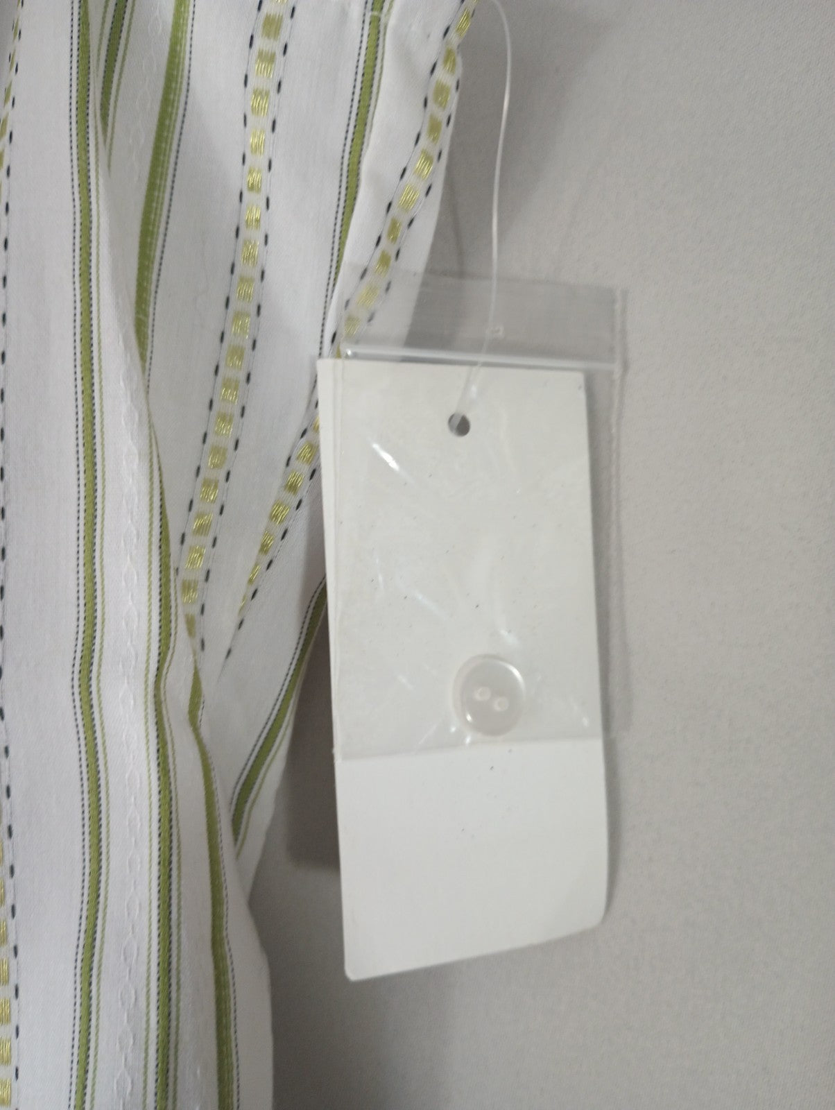 Fred David Stretch Womens Small Striped Shirt Blouse White Green Fast Ship