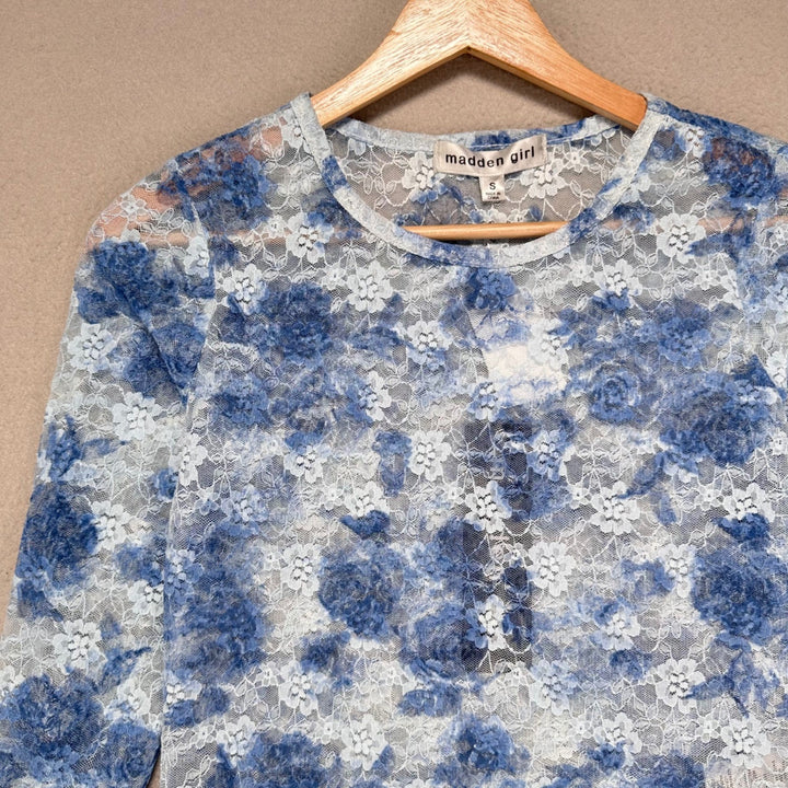 Madden Girl Lace Shirt Womens S Blue Undershirt Rave Festival Party Y2K