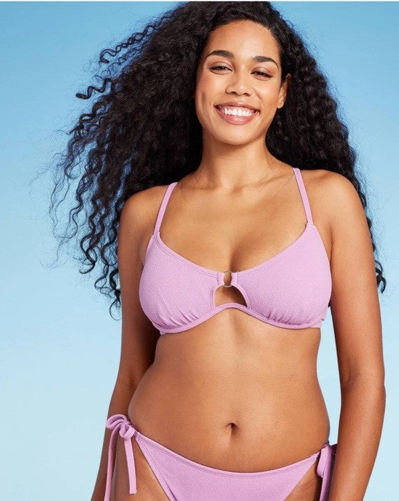 Shade & Shore Women's Crepe Ring Detail Continuous Underwire Bikini Top 34C