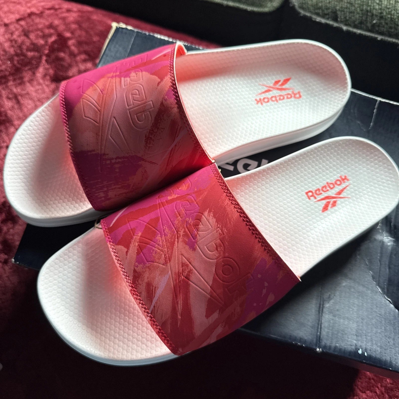 Reebok Classic Slide Sandals White Pink Orange Swim Slides Mens Size 12/women 13 - image 1