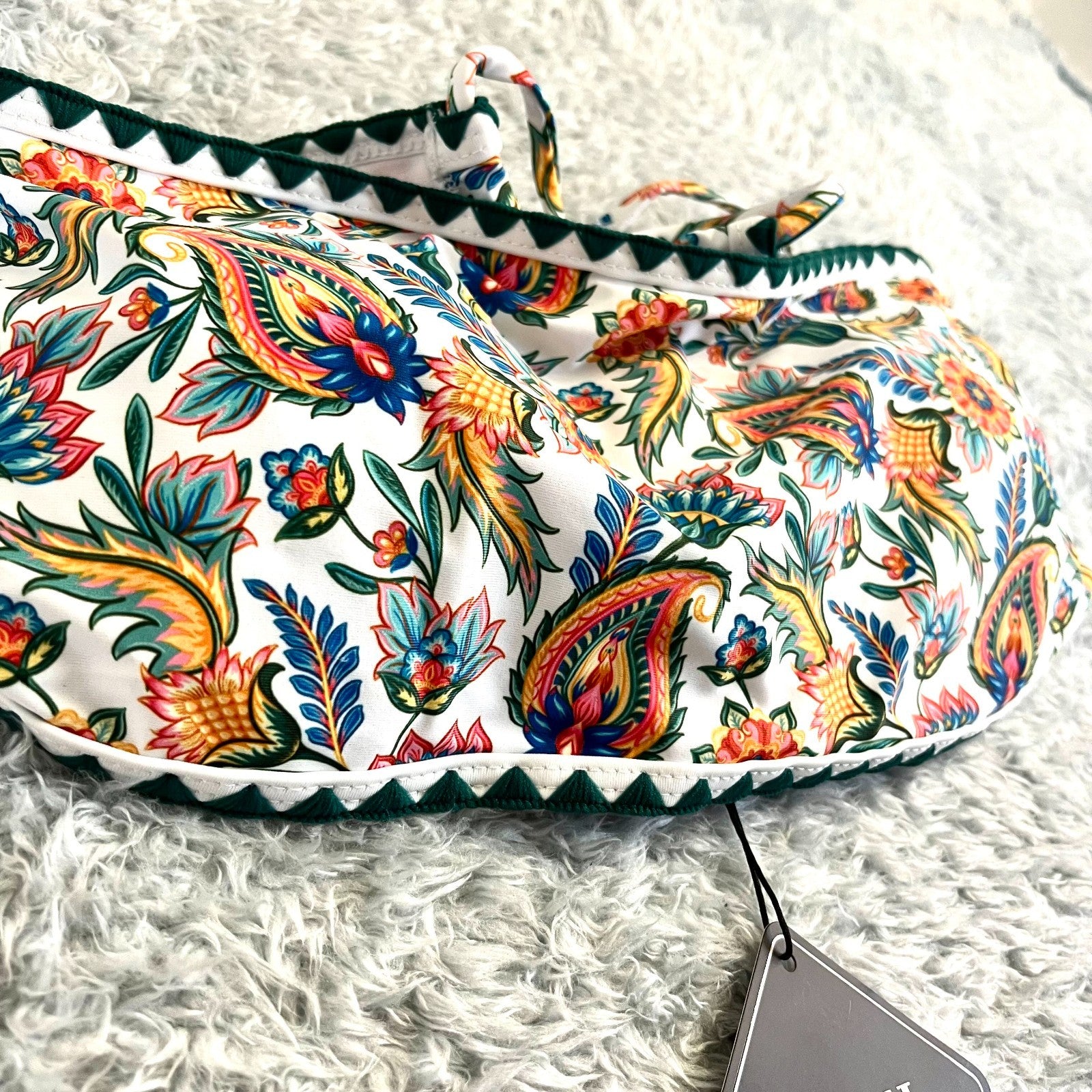 Zaful Womens Multicolor Floral Print Bikini Set with Scalloped Edges