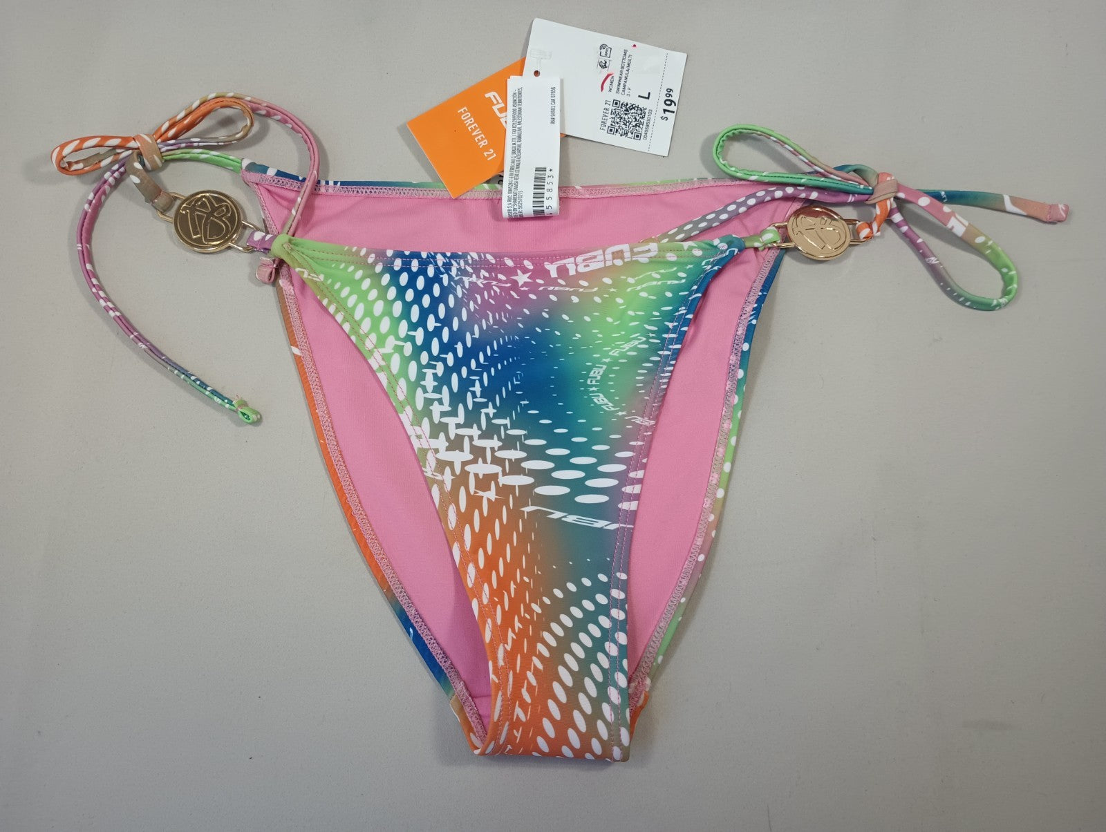 Fubu Forever 21 Large Swim Bikini Bottoms Neon Space Flow Hygienic Liner