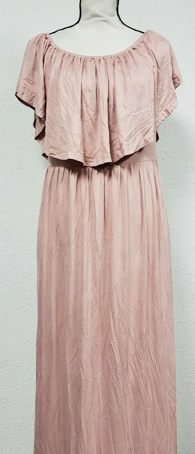 Lilbetter Womens Off The Shoulder Ruffle Party Side Split Beach Maxi,DustyPink