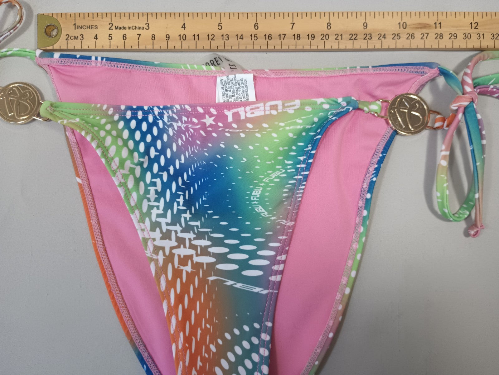 Fubu Forever 21 Large Swim Bikini Bottoms Neon Space Flow Hygienic Liner