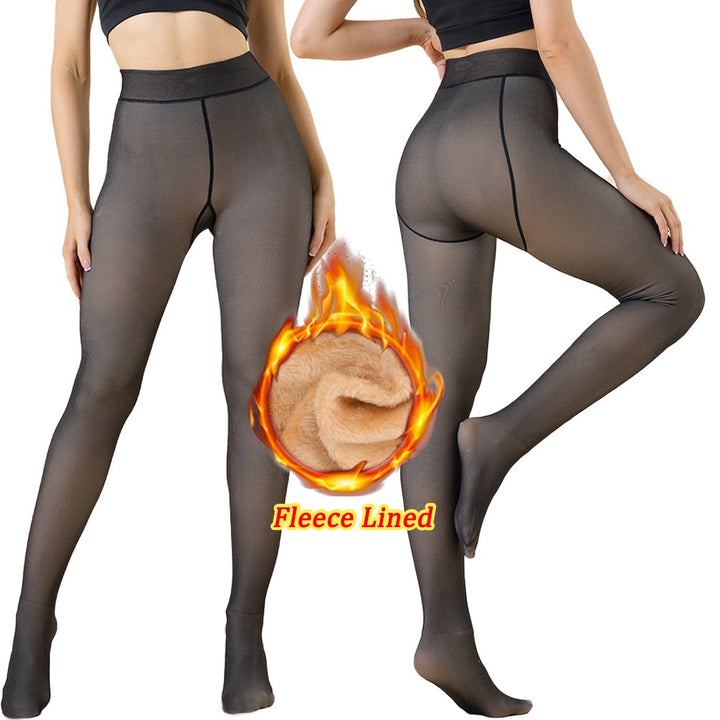 Fleece Lined Women Thermal Leggings‌ High Waist Pants Thick Sheer Stockings Warm