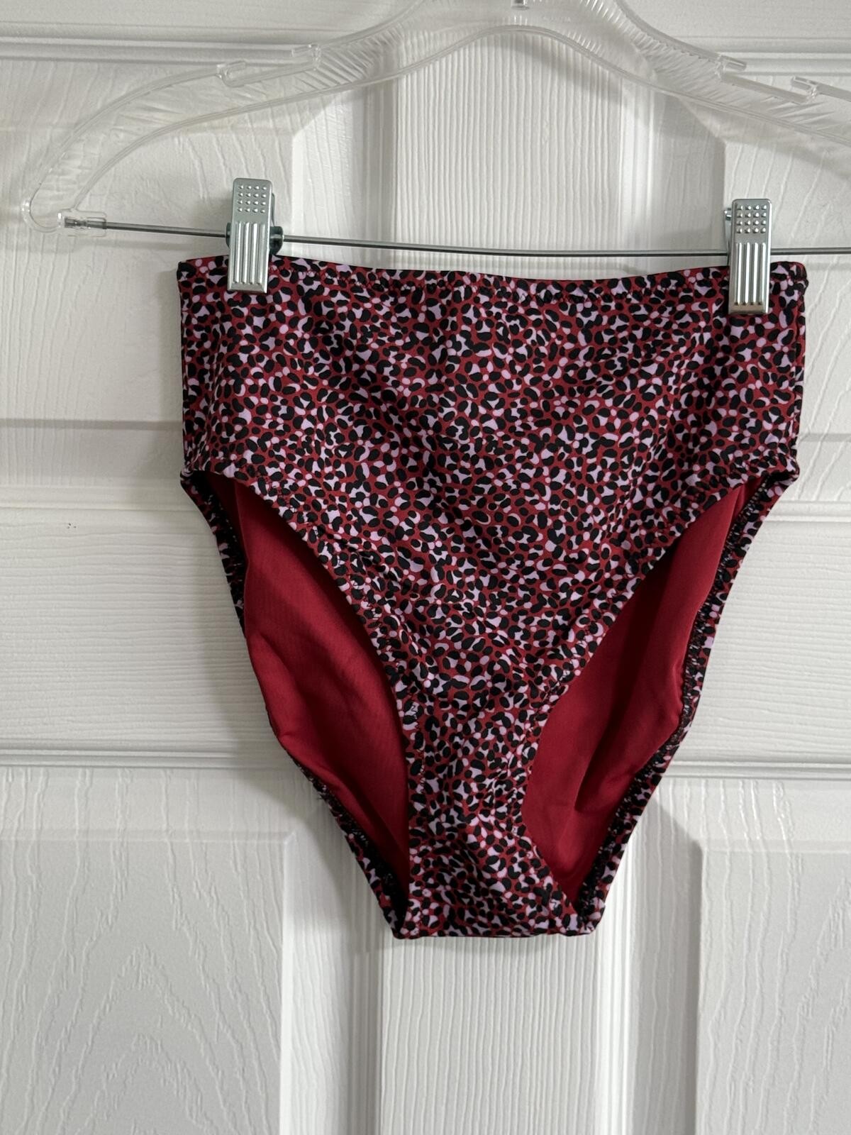 Amazon Essentials Red Leopard Print High‑Waisted Bikini Bottoms