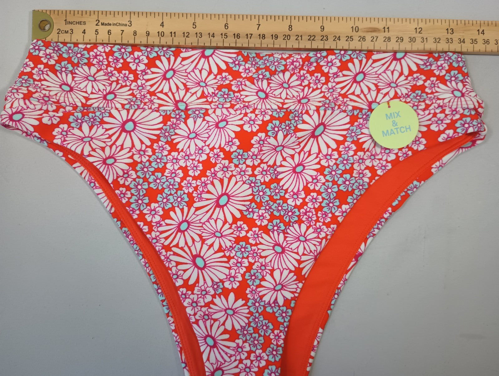 Forever 21 Large Fiesta Multi Floral Swim Bikini Bottoms Orange Pink White