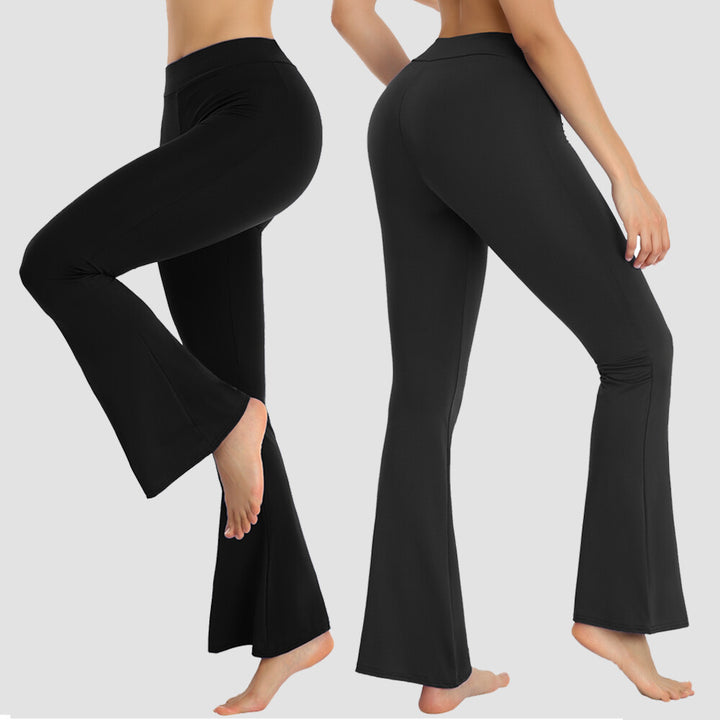 Women Plus Size Yoga Pants Flare Leg Fold Over Waist Bootcut Gym Workout Stretch