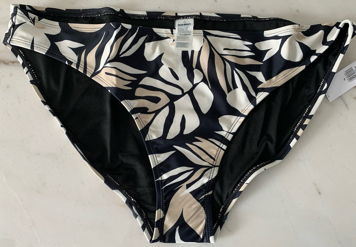 OLD Navy Black/Ivory/Beige Tropical Print Classic Bikini Swim Bottom