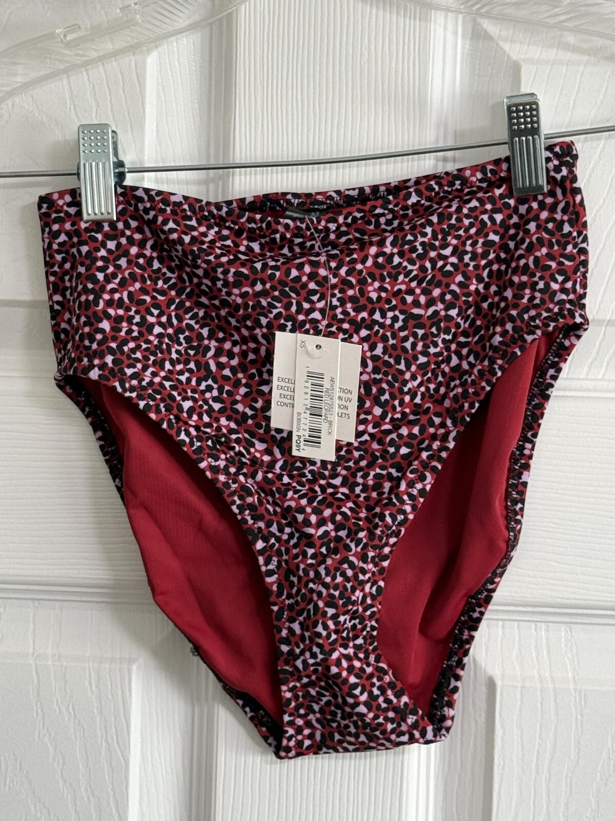 Amazon Essentials Red Leopard Print High‑Waisted Bikini Bottoms