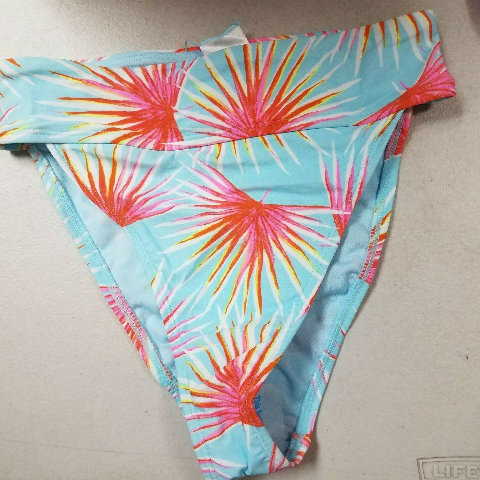 Xhilaration Juniors' High Leg High Waist Bikini Bottom, Blue Tropical, XS (00)
