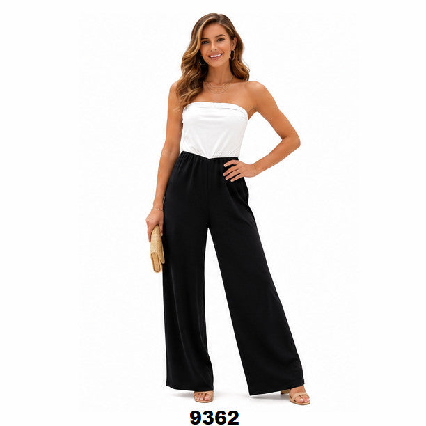 21 Saint Womens Elegant Black & White Strapless Wide Leg Jumpsuit Med