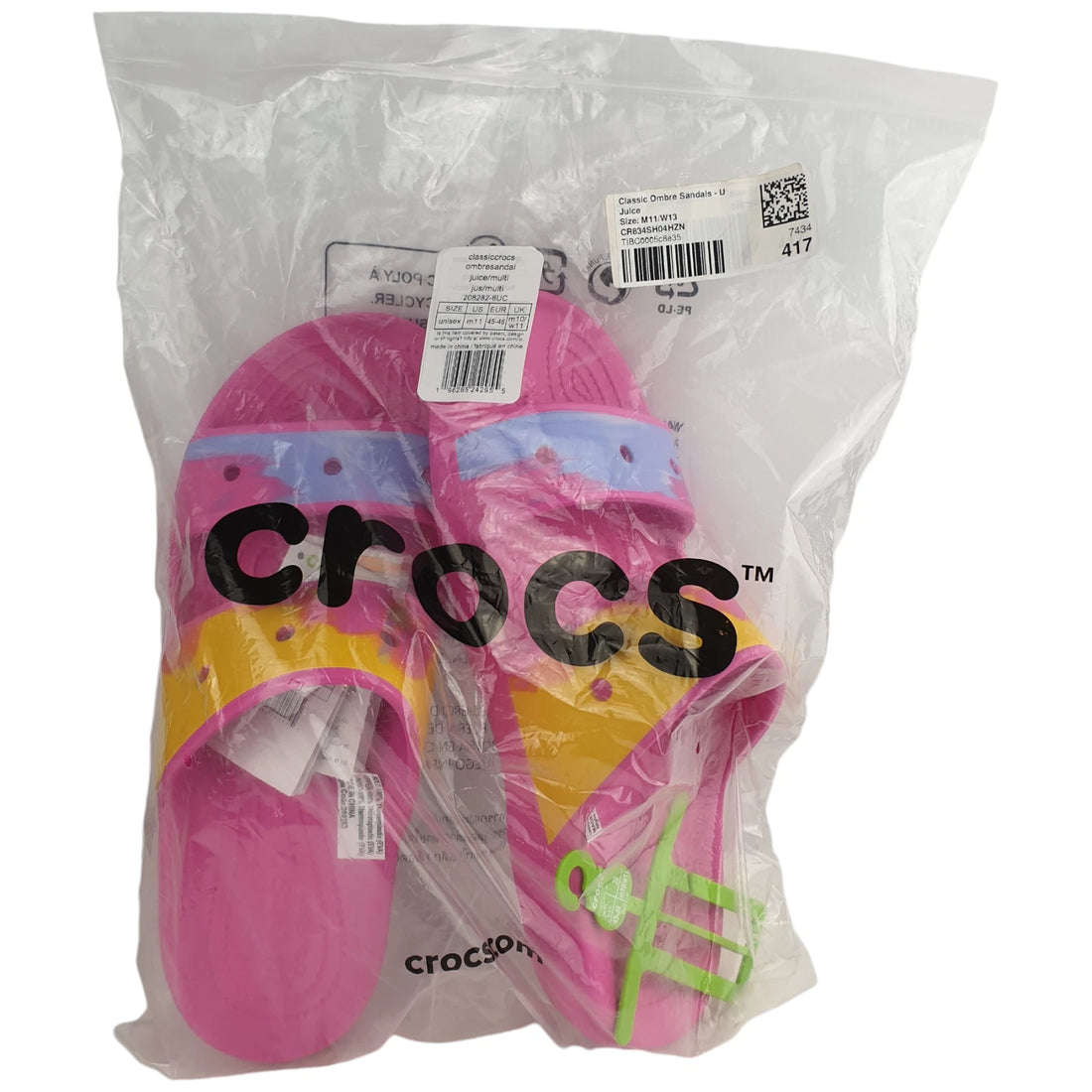 CROCS Womens Mens Classic Ombre Sandals Size USA M 11/W 13 Juice Pink NEW In Bag - image 2