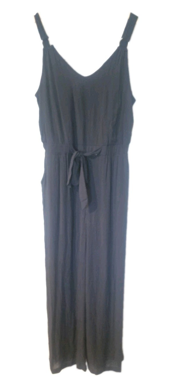 Derek Heart Black Wide Leg Jumpsuit Pockets Tie Waist