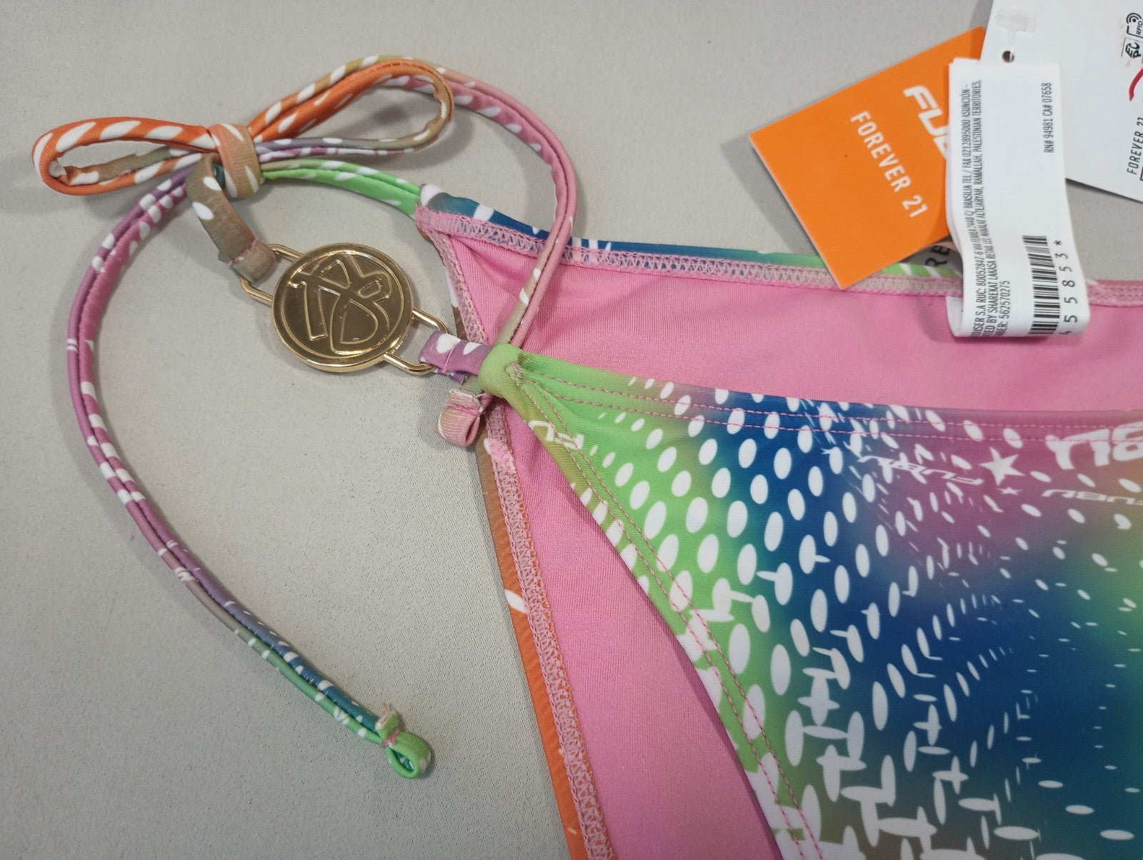 Fubu Forever 21 Large Swim Bikini Bottoms Neon Space Flow Hygienic Liner