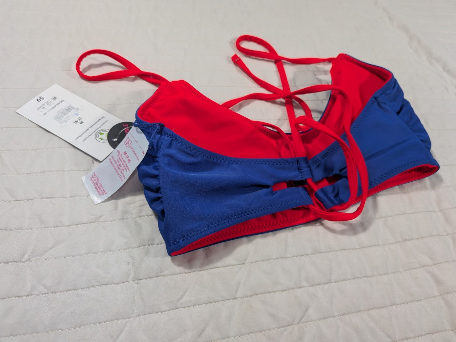 No Boundaries Medium 7-9 Swim Top Reversible Glow Orange Cobalt Blue Crush