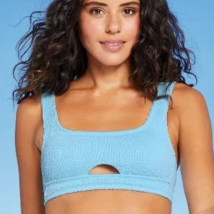 Target Xhilaration Baby Blue Bralette Style Textured Bikini TOP XL (12-14)