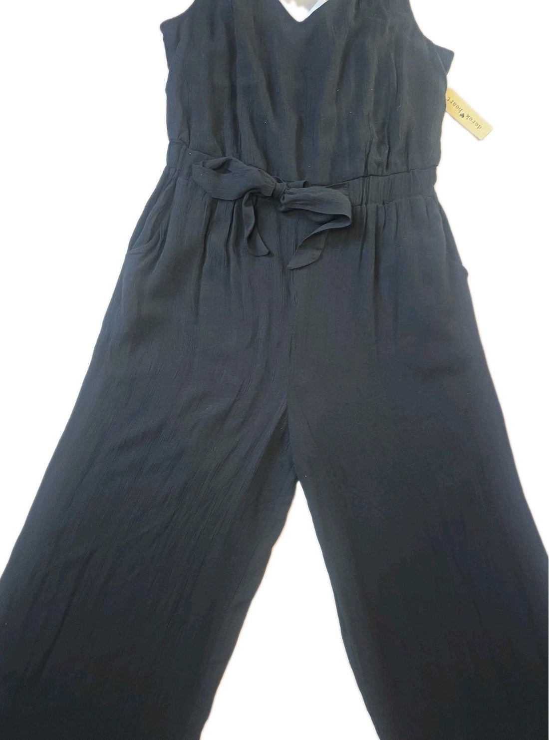 Derek Heart Black Wide Leg Jumpsuit Pockets Tie Waist