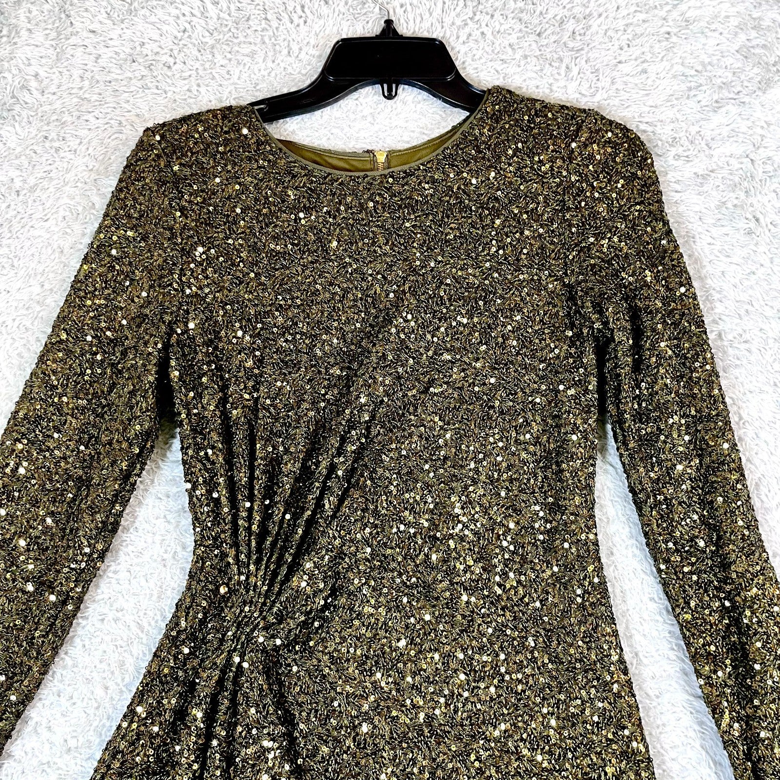 Taylor Womens Green Sequin Embellished Mini Dress with Drape Detail