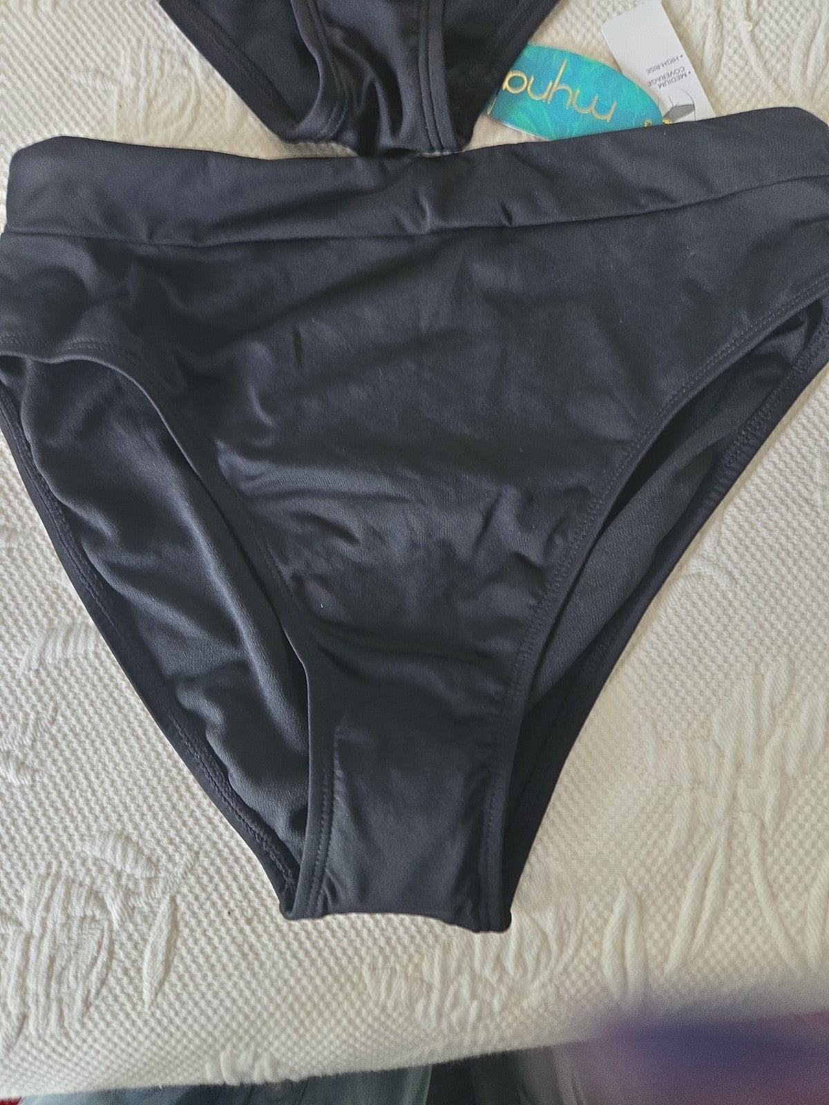 Women's Black Solid Bikini Swim Bottom S Stretch 2 Pieces