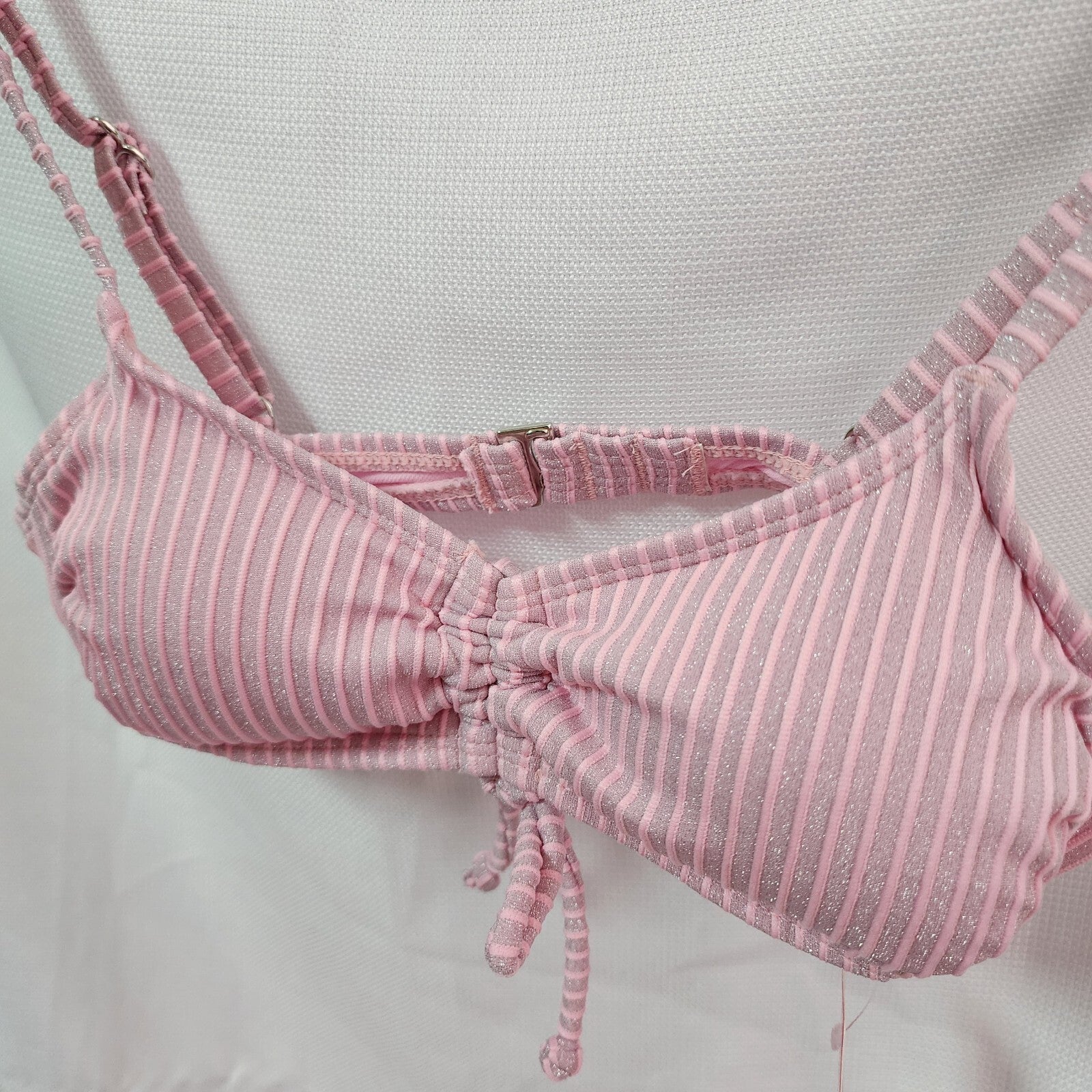 Xhilaration Juniors' Metallic Ribbed Cinched Bralette Bikini Top, Light Pink