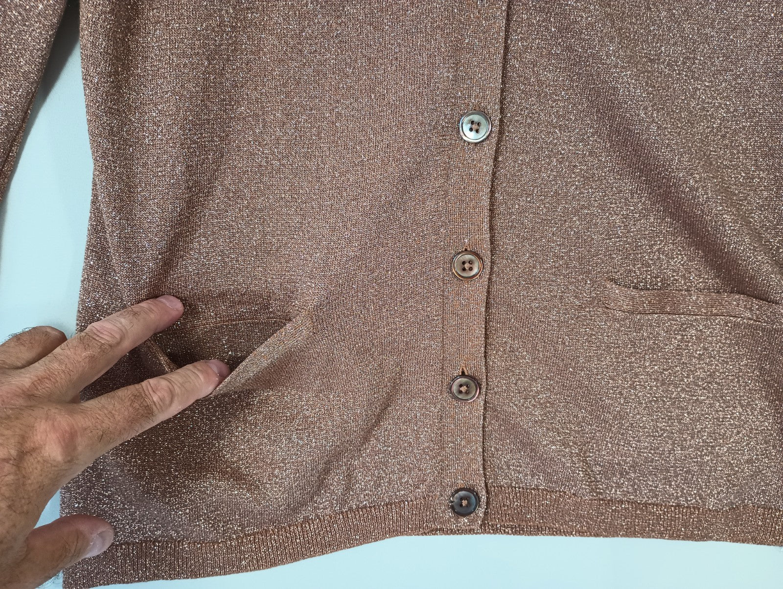 Talbots Petites Women's Large Glitter Pink Desert Rose Shirt V-neck Button