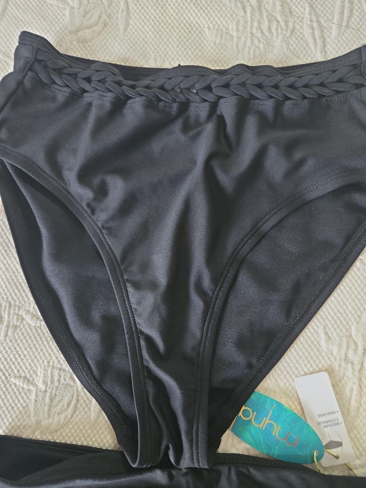 Women's Black Solid Bikini Swim Bottom S Stretch 2 Pieces