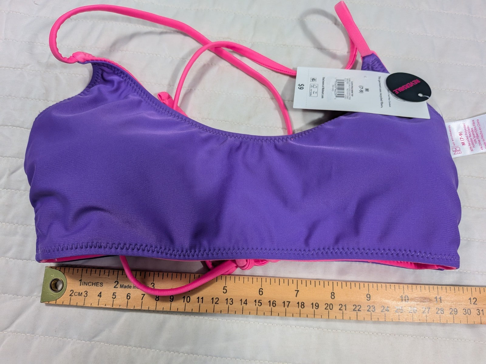 No Boundaries Medium 7-9 Swim Top Reversible Purple Dune Supercharge Pink