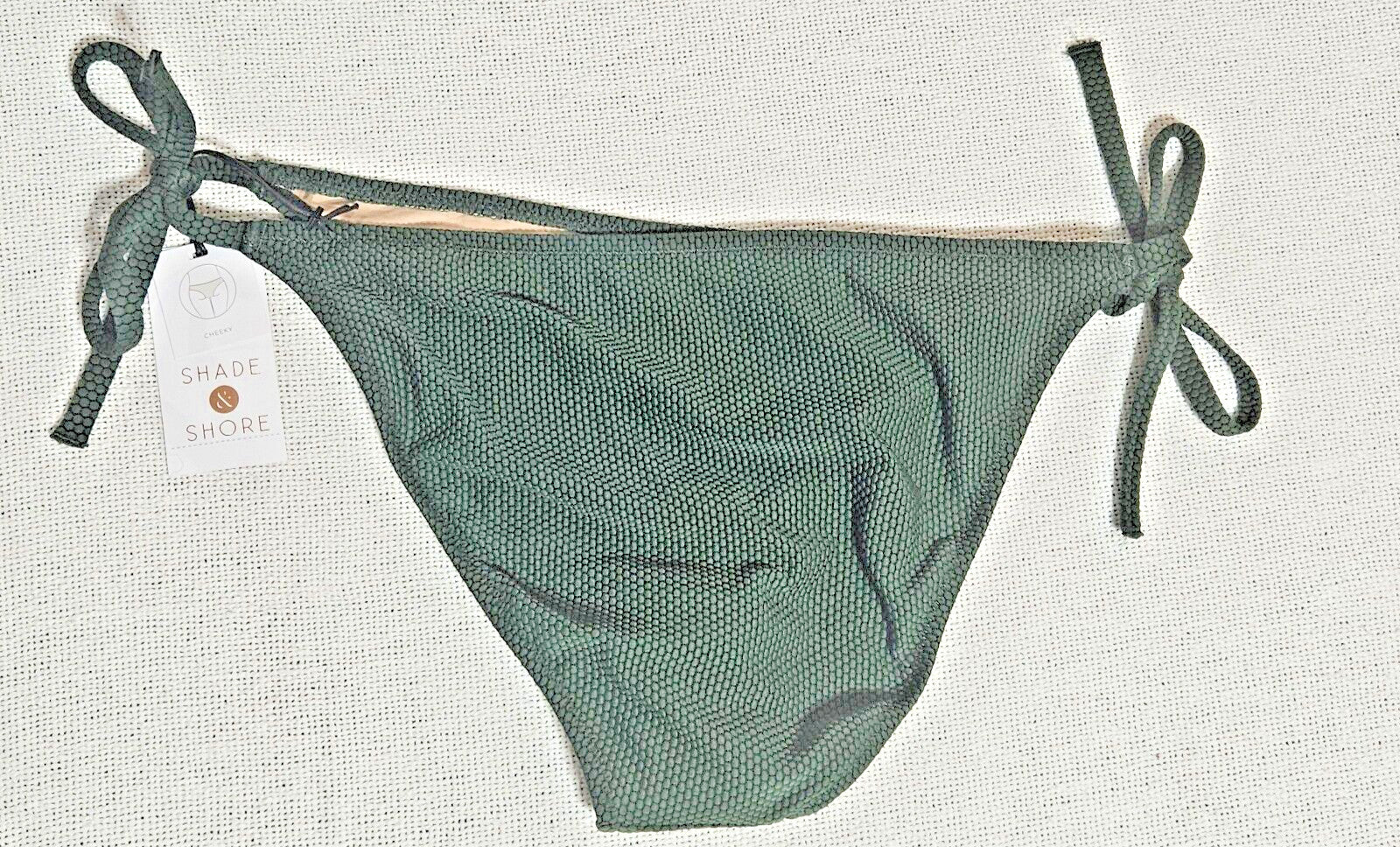Shade & Shore Womens M (8-10) Green Pique Textured Side-Tie Cheeky Bikini Bottom