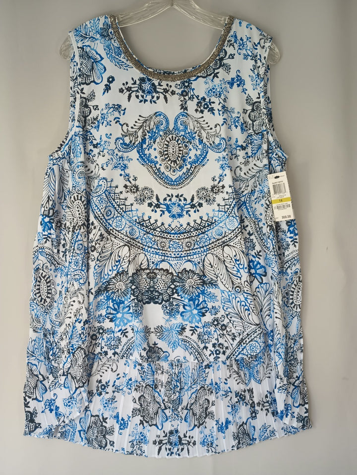 Alfani Island Poetry Women Small Floral Sleeveless Blouse Shirt Deco Neck