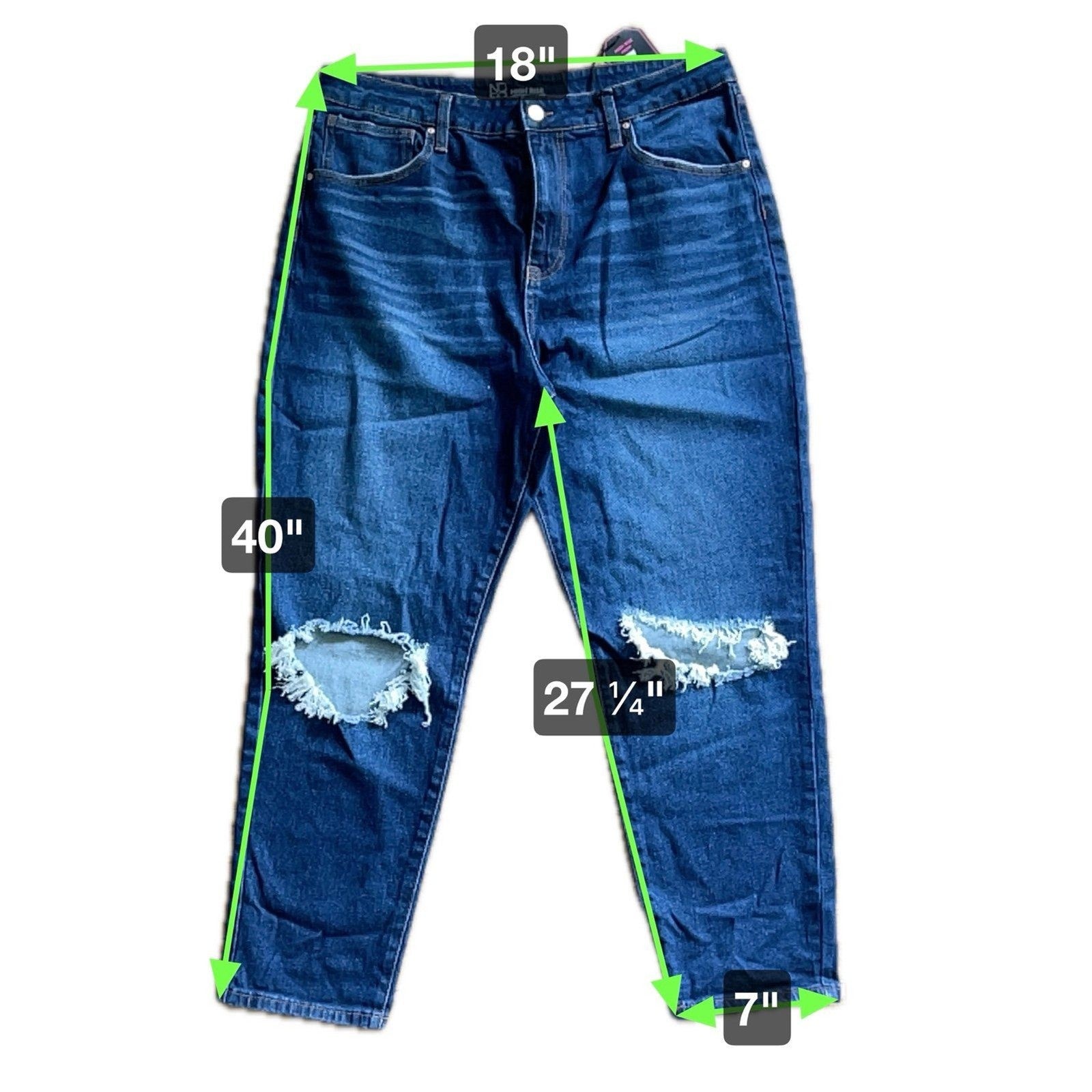 No Boundaries Women’s Blue High Rise Destructed Mom Jeans