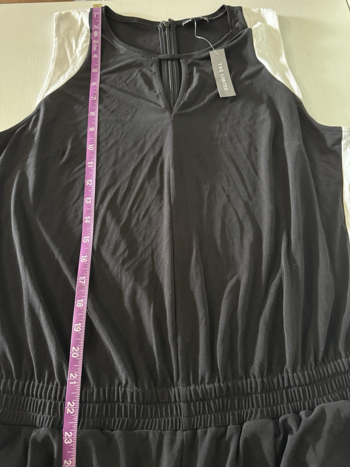 The Limited Women's Colorblock Jumpsuit Black White Side Stripe Keyhole Large