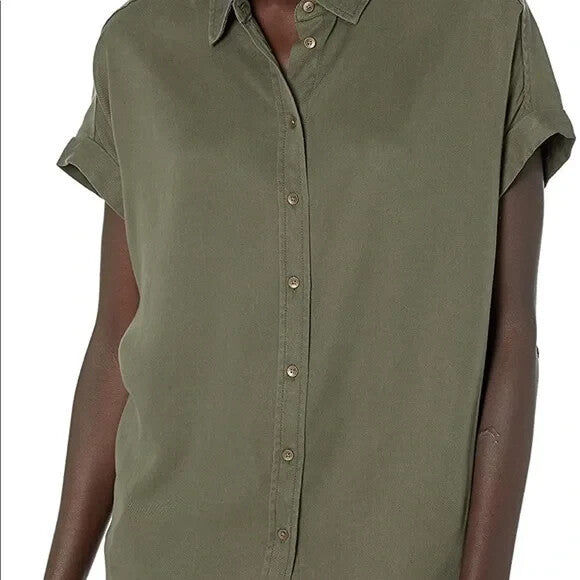 Daily Ritual Women's Tencel Oversized Short Sleeve Button-Front Shirt, Olive