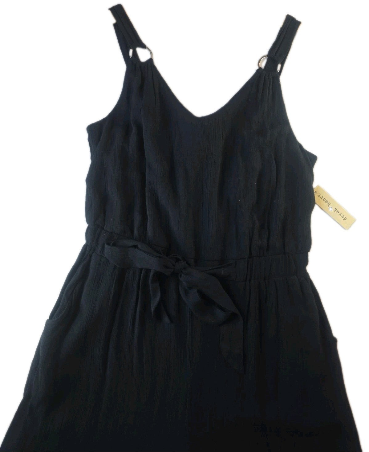 Derek Heart Black Wide Leg Jumpsuit Pockets Tie Waist