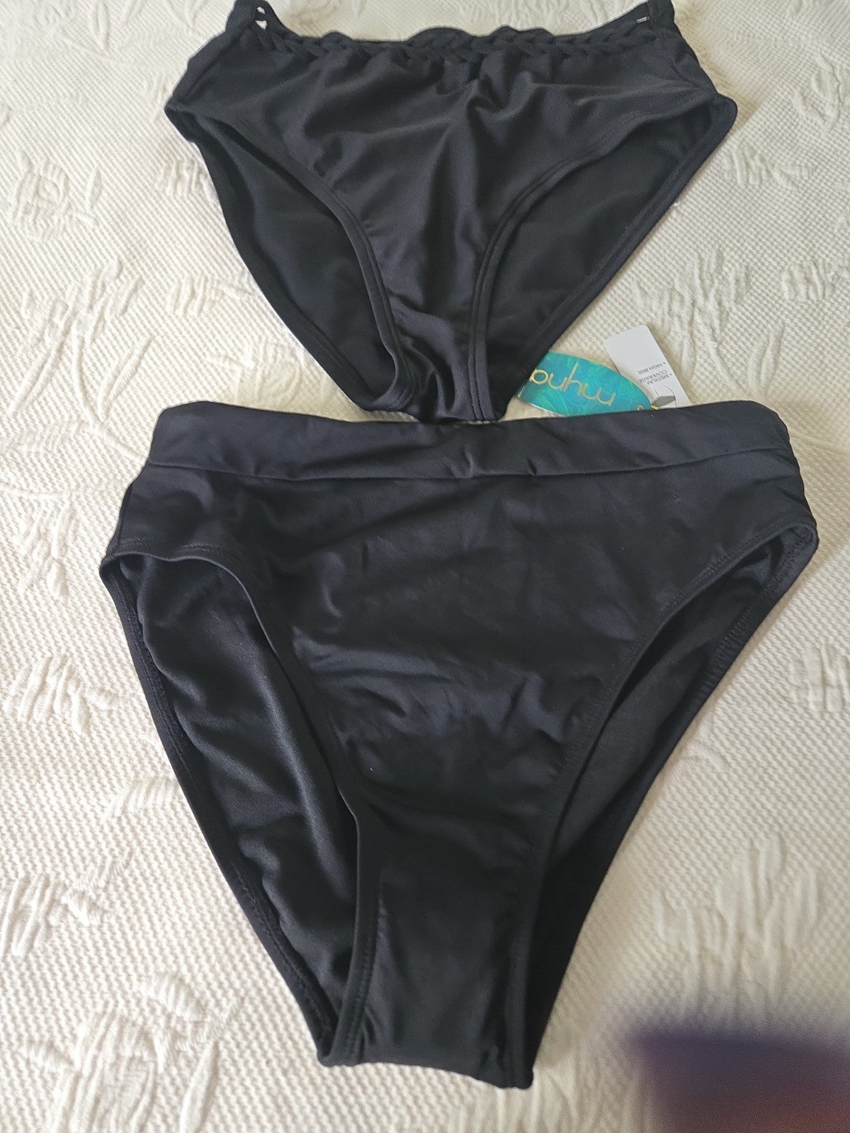 Women's Black Solid Bikini Swim Bottom S Stretch 2 Pieces